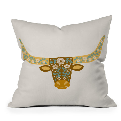 Jessica Molina Floral Longhorn Yellow and Blue Outdoor Throw Pillow