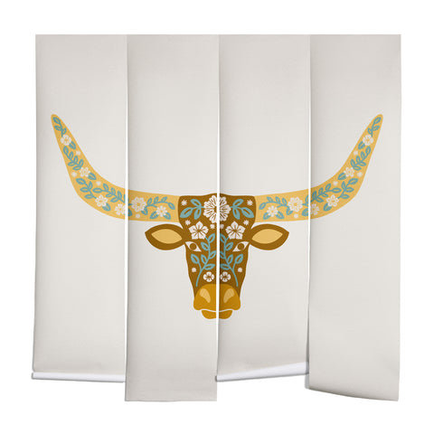 Jessica Molina Floral Longhorn Yellow and Blue Wall Mural