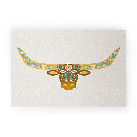 Jessica Molina Floral Longhorn Yellow and Blue Welcome Mat
