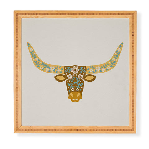 Jessica Molina Floral Longhorn Yellow and Blue Framed Wall Art