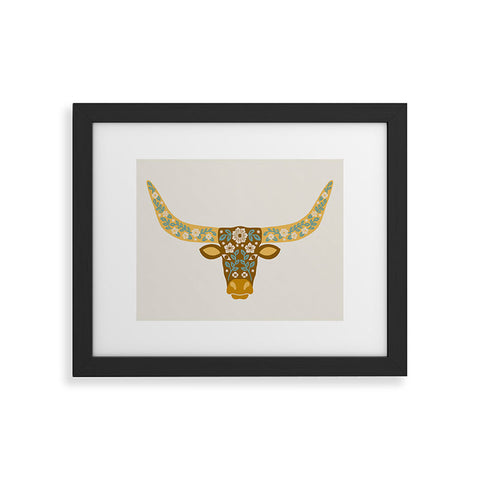 Jessica Molina Floral Longhorn Yellow and Blue Framed Art Print