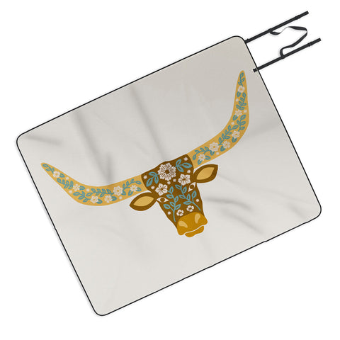 Jessica Molina Floral Longhorn Yellow and Blue Picnic Blanket