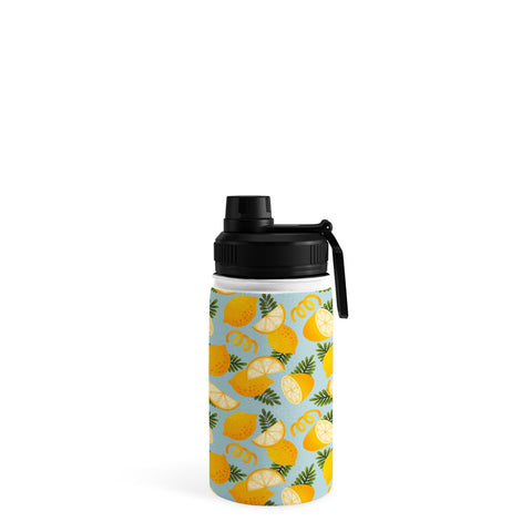 Jessica Molina Lemon Pattern on Sky Blue Water Bottle