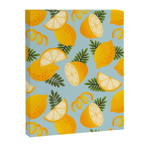 Jessica Molina Lemon Pattern on Sky Blue Art Canvas