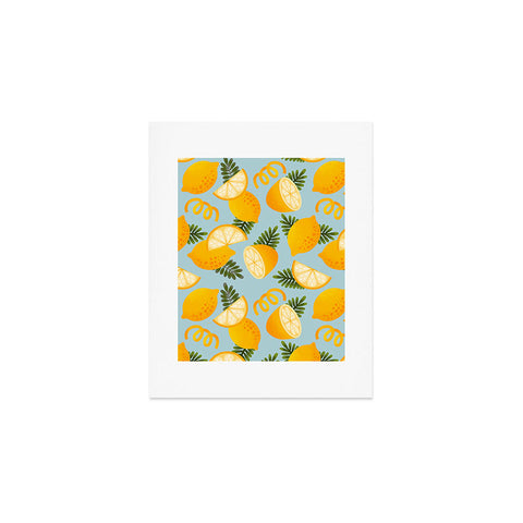 Jessica Molina Lemon Pattern on Sky Blue Art Print