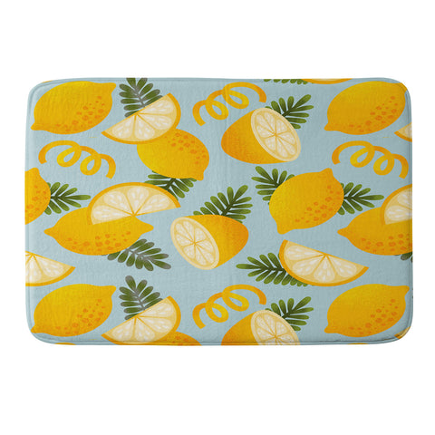 Jessica Molina Lemon Pattern on Sky Blue Memory Foam Bath Mat