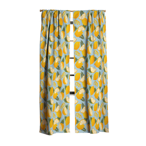 Jessica Molina Lemon Pattern on Sky Blue Blackout Window Curtain