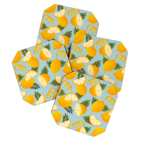 Jessica Molina Lemon Pattern on Sky Blue Coaster Set