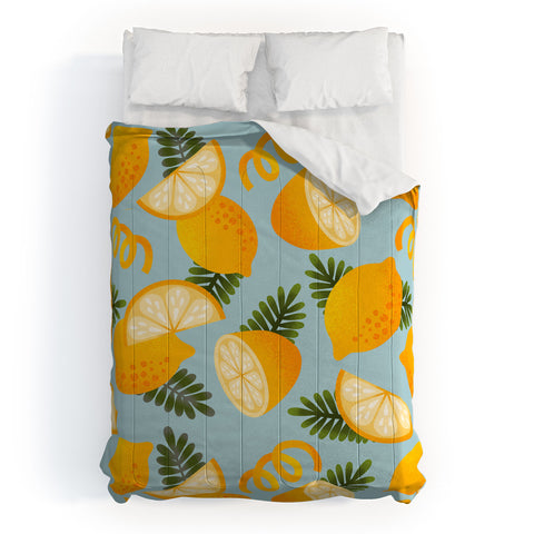 Jessica Molina Lemon Pattern on Sky Blue Comforter