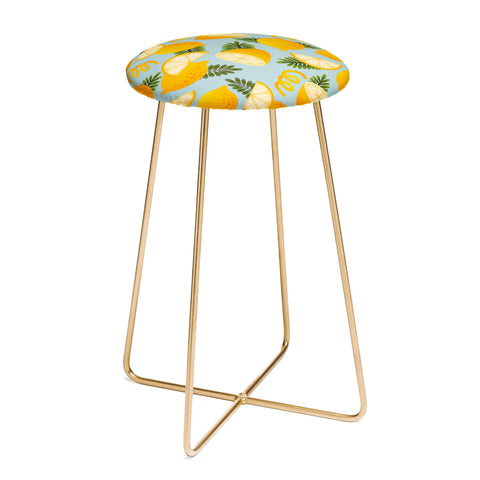 Jessica Molina Lemon Pattern on Sky Blue Counter Stool