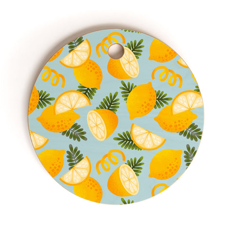 Jessica Molina Lemon Pattern on Sky Blue Cutting Board Round