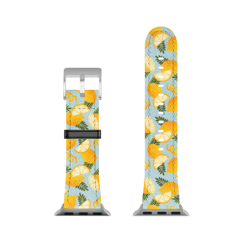 Jessica Molina Lemon Pattern on Sky Blue Apple Watch Band