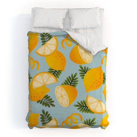Jessica Molina Lemon Pattern on Sky Blue Duvet Cover