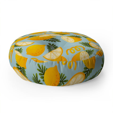 Jessica Molina Lemon Pattern on Sky Blue Floor Pillow Round