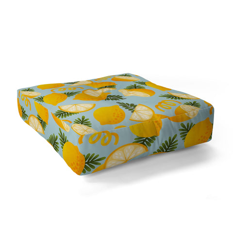 Jessica Molina Lemon Pattern on Sky Blue Floor Pillow Square