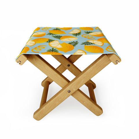 Jessica Molina Lemon Pattern on Sky Blue Folding Stool