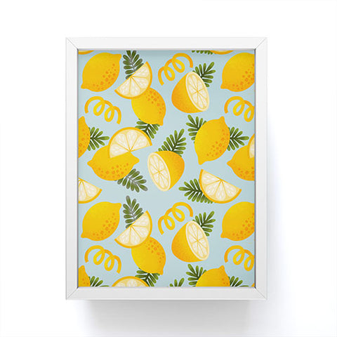 Jessica Molina Lemon Pattern on Sky Blue Framed Mini Art Print