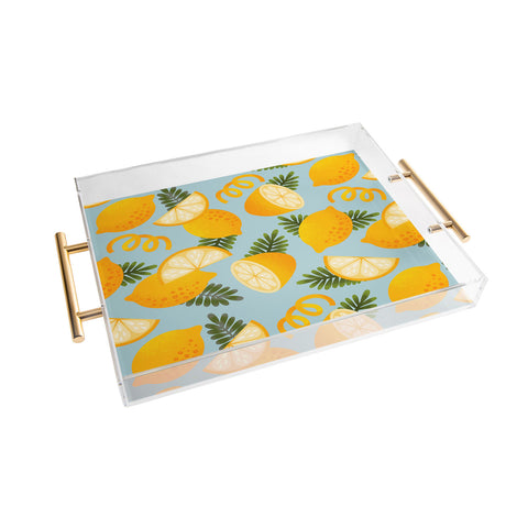 Jessica Molina Lemon Pattern on Sky Blue Acrylic Tray