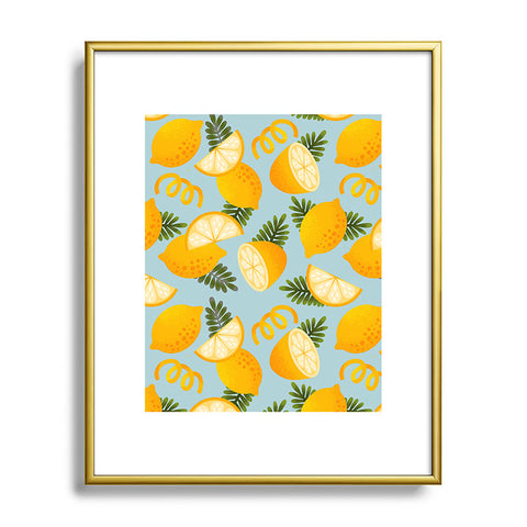 Jessica Molina Lemon Pattern on Sky Blue Metal Framed Art Print