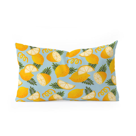 Jessica Molina Lemon Pattern on Sky Blue Oblong Throw Pillow
