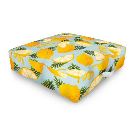 Jessica Molina Lemon Pattern on Sky Blue Outdoor Floor Cushion