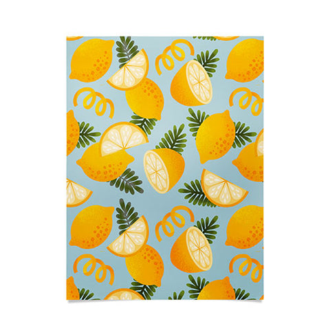 Jessica Molina Lemon Pattern on Sky Blue Poster