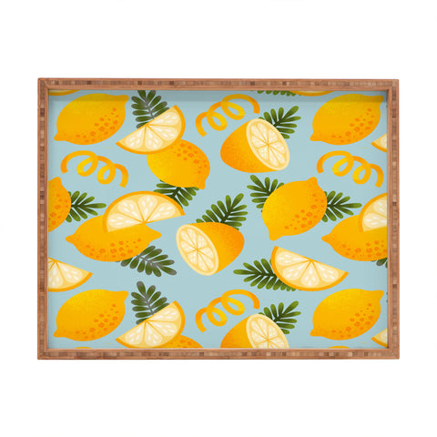 Jessica Molina Lemon Pattern on Sky Blue Rectangular Tray