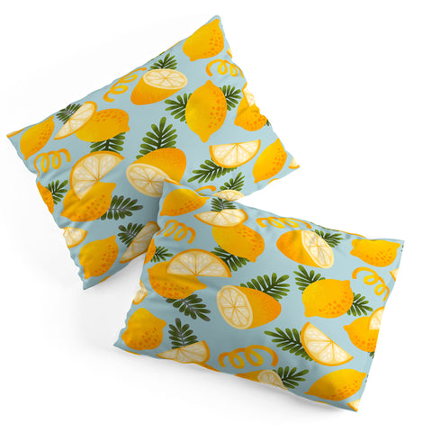 Jessica Molina Lemon Pattern on Sky Blue Pillow Shams