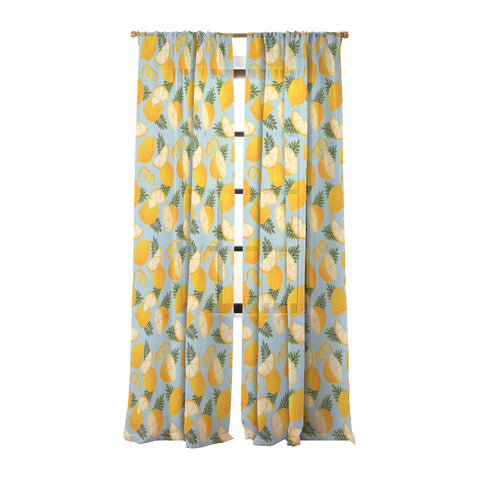 Jessica Molina Lemon Pattern on Sky Blue Sheer Window Curtain