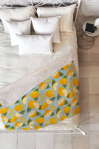 Jessica Molina Lemon Pattern on Sky Blue Fleece Throw Blanket
