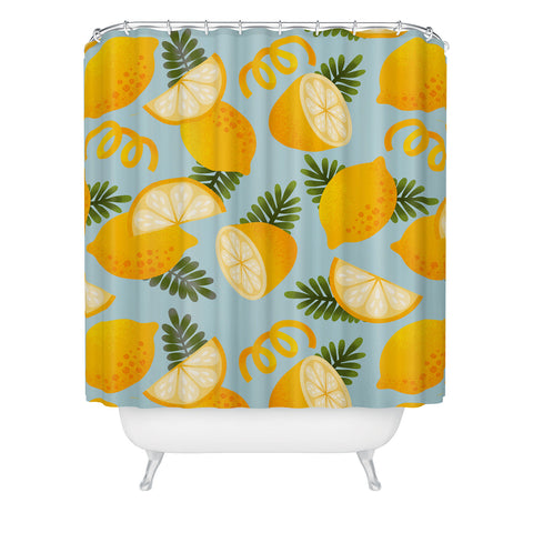 Jessica Molina Lemon Pattern on Sky Blue Shower Curtain