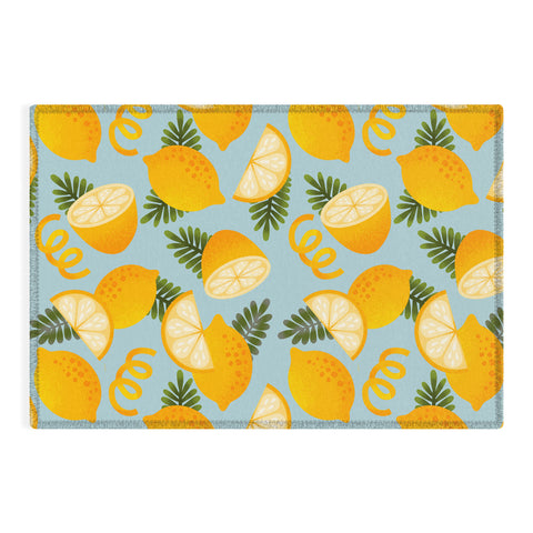 Jessica Molina Lemon Pattern on Sky Blue Outdoor Rug