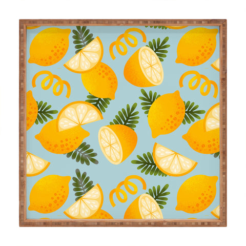 Jessica Molina Lemon Pattern on Sky Blue Square Tray