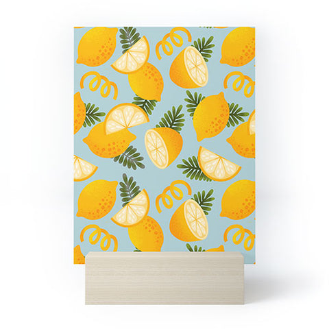 Jessica Molina Lemon Pattern on Sky Blue Mini Art Print