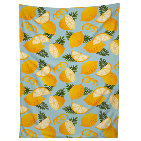 Jessica Molina Lemon Pattern on Sky Blue Tapestry