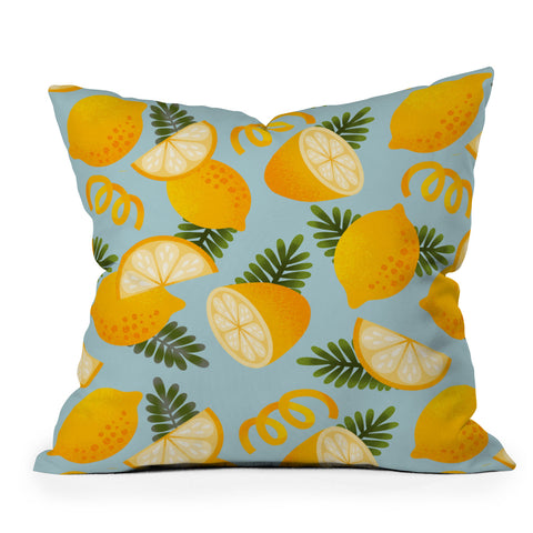 Jessica Molina Lemon Pattern on Sky Blue Throw Pillow