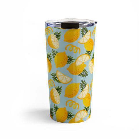 Jessica Molina Lemon Pattern on Sky Blue Travel Mug