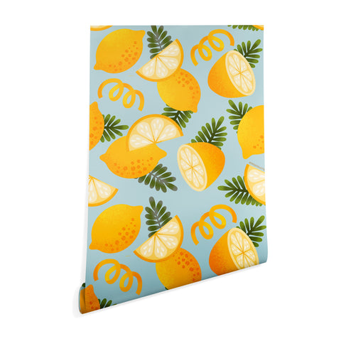 Jessica Molina Lemon Pattern on Sky Blue Wallpaper