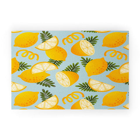 Jessica Molina Lemon Pattern on Sky Blue Welcome Mat