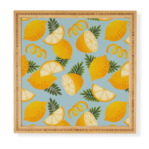 Jessica Molina Lemon Pattern on Sky Blue Framed Wall Art