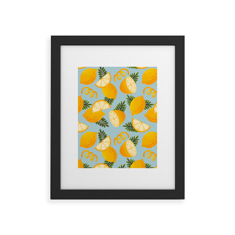 Jessica Molina Lemon Pattern on Sky Blue Framed Art Print