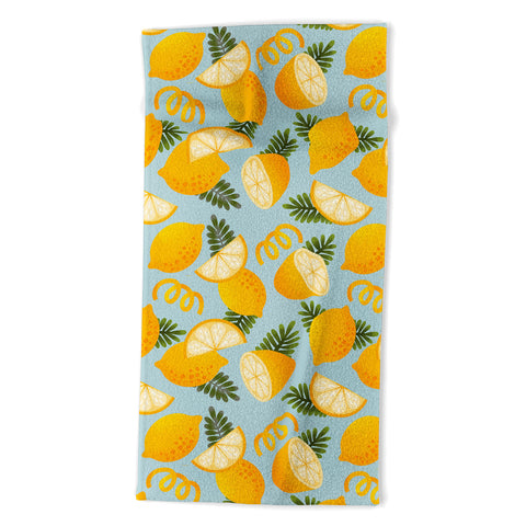 Jessica Molina Lemon Pattern on Sky Blue Beach Towel