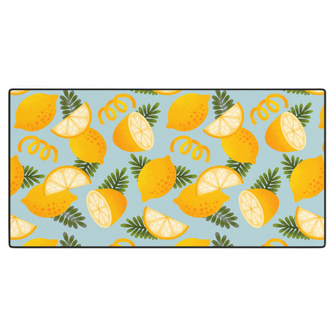 Jessica Molina Lemon Pattern on Sky Blue Desk Mat