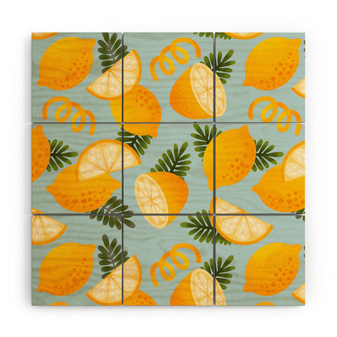 Jessica Molina Lemon Pattern on Sky Blue Wood Wall Mural