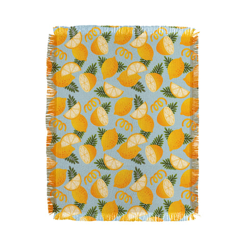 Jessica Molina Lemon Pattern on Sky Blue Throw Blanket