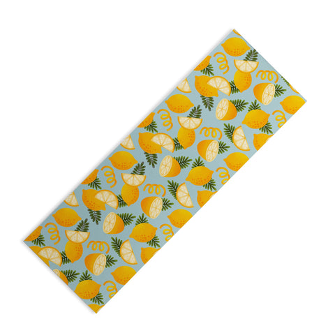 Jessica Molina Lemon Pattern on Sky Blue Yoga Mat