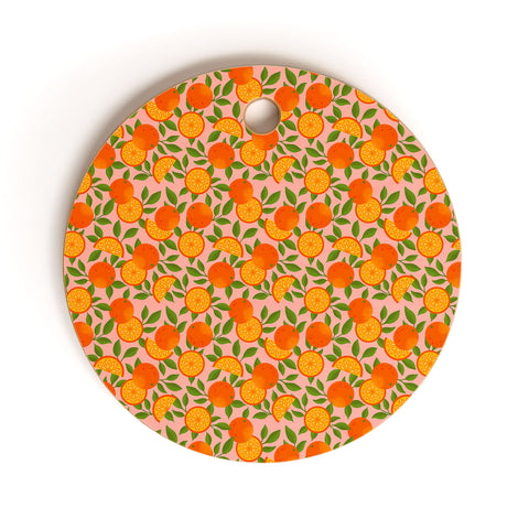 Jessica Molina Orange Pattern on Pink Cutting Board Round