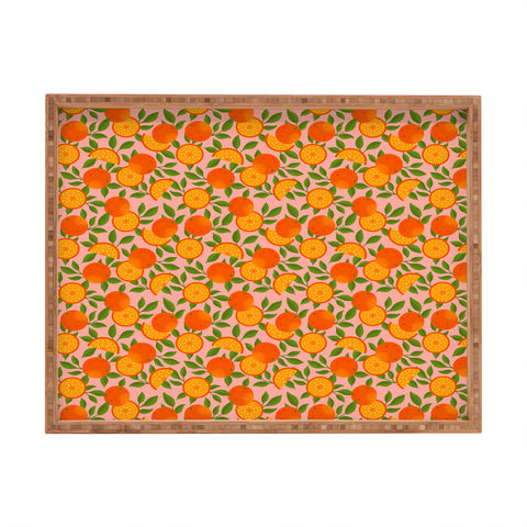 Jessica Molina Orange Pattern on Pink Rectangular Tray