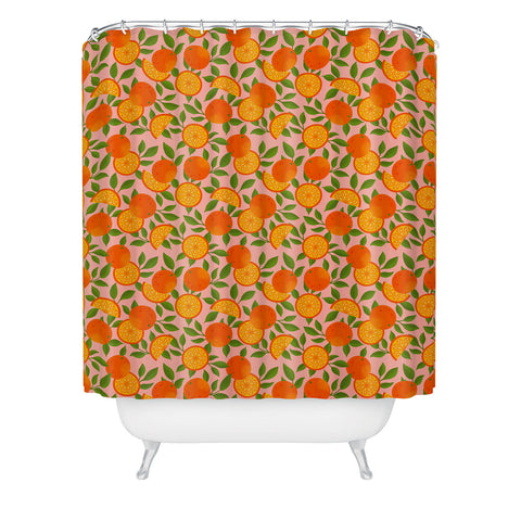 Jessica Molina Orange Pattern on Pink Shower Curtain