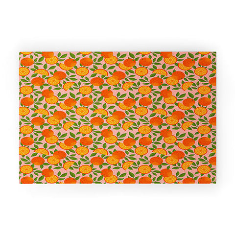 Jessica Molina Orange Pattern on Pink Welcome Mat